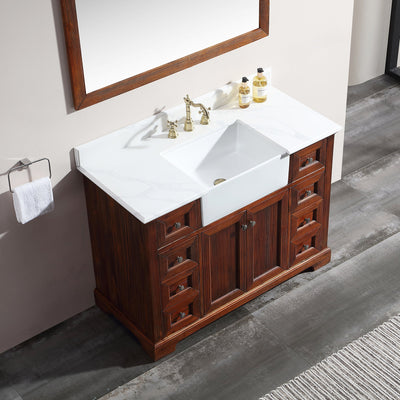 48 in. W x 22 in. D x 35 in. H Freestanding Bath Vanity Wood in Brown with White Quartz Top with White Basin