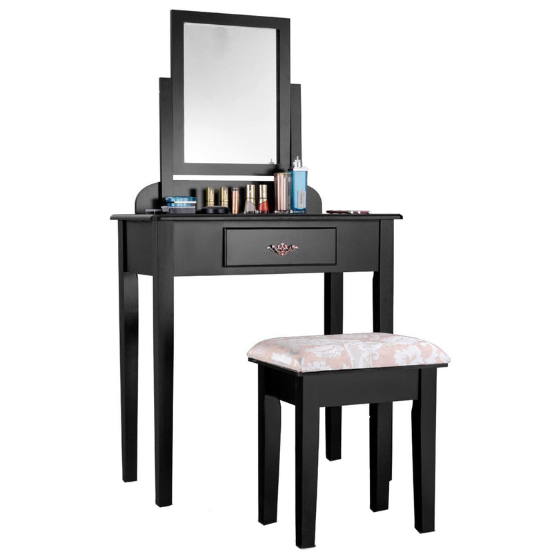 Dressing Vanity Table Set with 360?? Rotating Mirror and Padded Stool