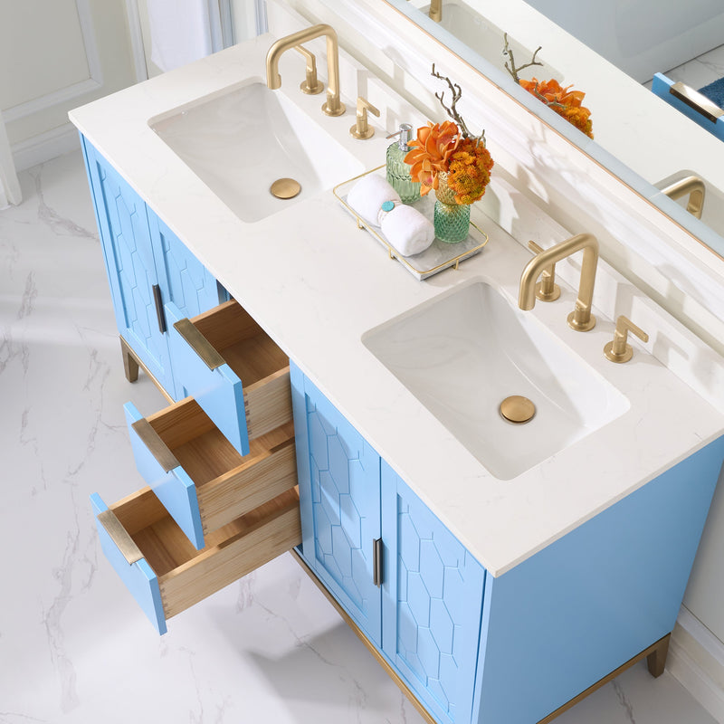 60 in. W x 22 in. D x 35 in. H Bathroom Vanity in Light Blue with Carrara White Quartz Vanity Top with White Sink