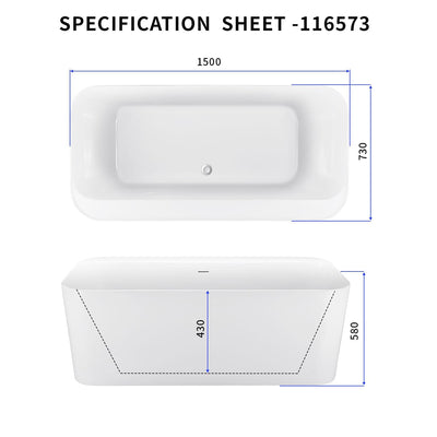 29-in W x 59-in L White Acrylic Freestanding Soaking Bathtub