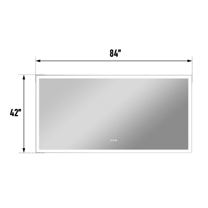 84 in. W x 42 in. H Rectangular Aluminum Framed LED Wall Mount Anti-Fog Modern Decorative Bathroom Vanity Mirror in White