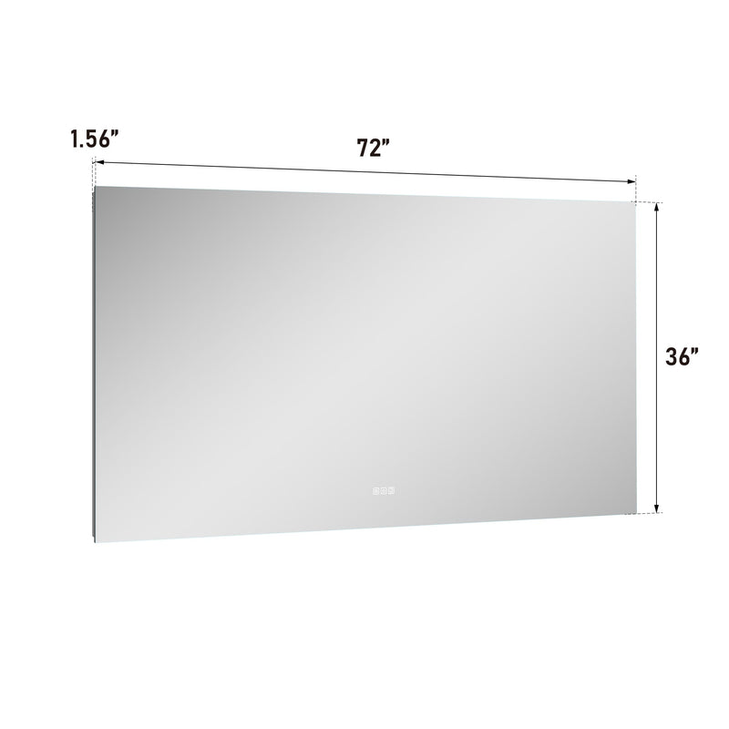 72 in. W x 36 in. H Rectangular Frameless Anti-Fog LED Light Dimmable Bathroom Vanity Mirror in Aluminum