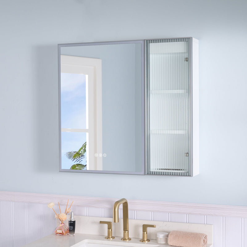 30 in. W x 28 in. H Rectangular Surface Mount LED Mirror Medicine Cabinet in White