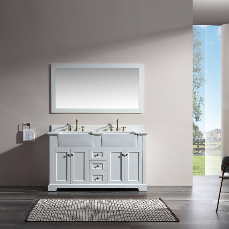 60 in. W x 22 in. D x 35 in. H Freestanding Bath Vanity Minimalist in White with White Quartz Top with White Basin