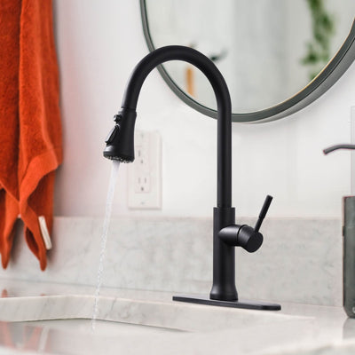 Single Handle Touch Pull Down Sprayer Kitchen Faucet with 360℃ Rotation in Matte Black