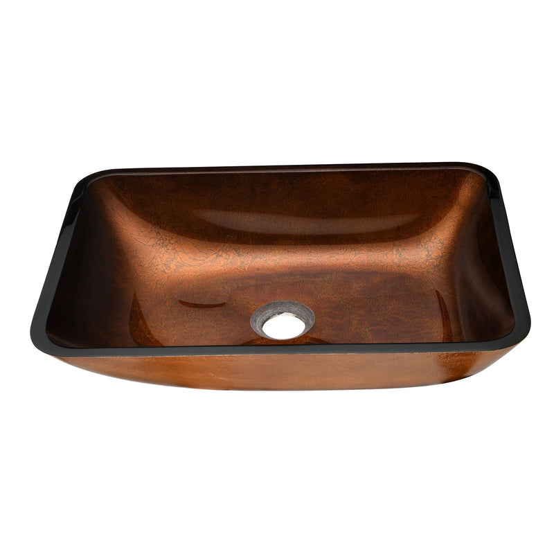 18in L -13in W -4in H Handmade Countertop Glass Rectangular Vessel Bathroom Sink Fusion Finish Set in Rich Chocolate Brown