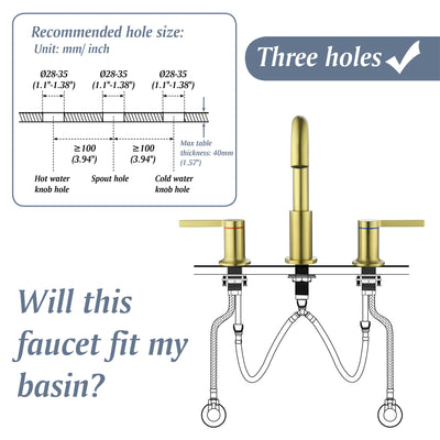 8 in. Widespread Double Handle Brass 3 Hole Bathroom Sink Faucet