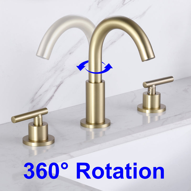 8 in. Widespread Double Handle Brass Bathroom Faucet with 360-Degree Rotation