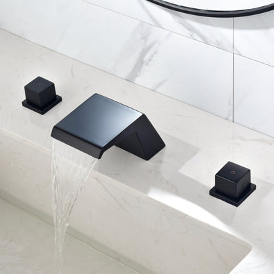 Double Handles Waterfall Widespread Bathroom Faucet