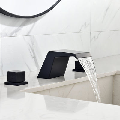 Double Handles Waterfall Widespread Bathroom Faucet