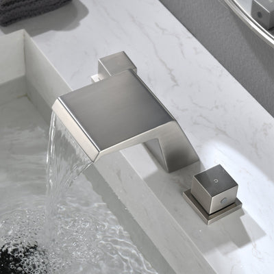 Double Handles Waterfall Widespread Bathroom Faucet