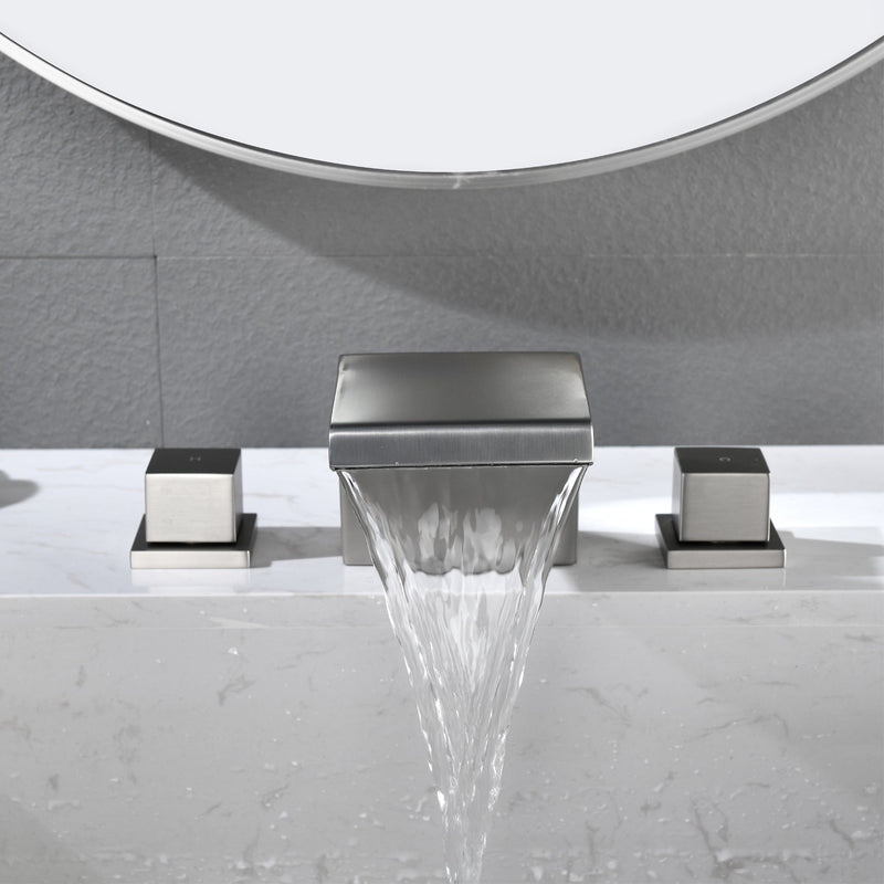 Double Handles Waterfall Widespread Bathroom Faucet