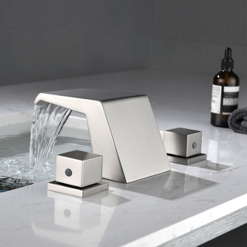 Double Handles Waterfall Widespread Bathroom Faucet