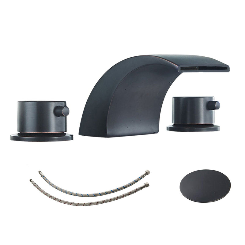 8 in. Widespread Double Handle Bathroom Waterfall Faucet with Pop-Up Drain and Supply Lines