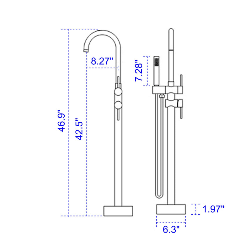 Double Handle Floor Freestanding Bathroom Tub Faucets with Hand Shower