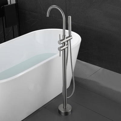 Double Handle Floor Freestanding Bathroom Tub Faucets with Hand Shower