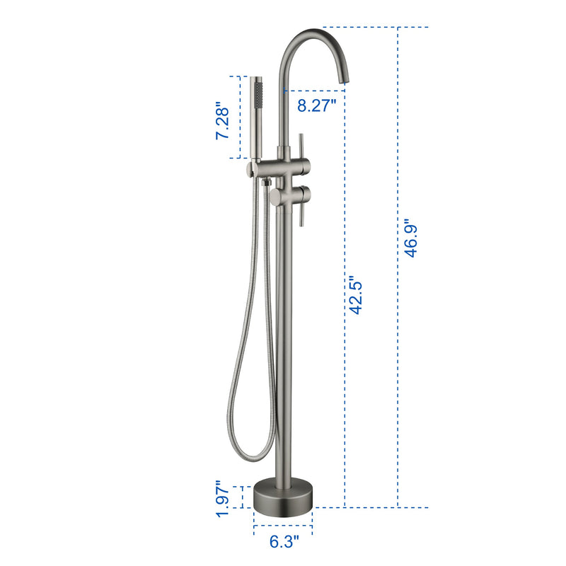 Double Handle Floor Freestanding Bathroom Tub Faucets with Hand Shower