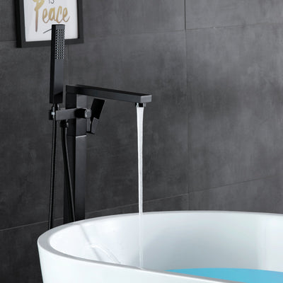 Single Handle Floor Mount Freestanding Tub Faucet with Hand Shower