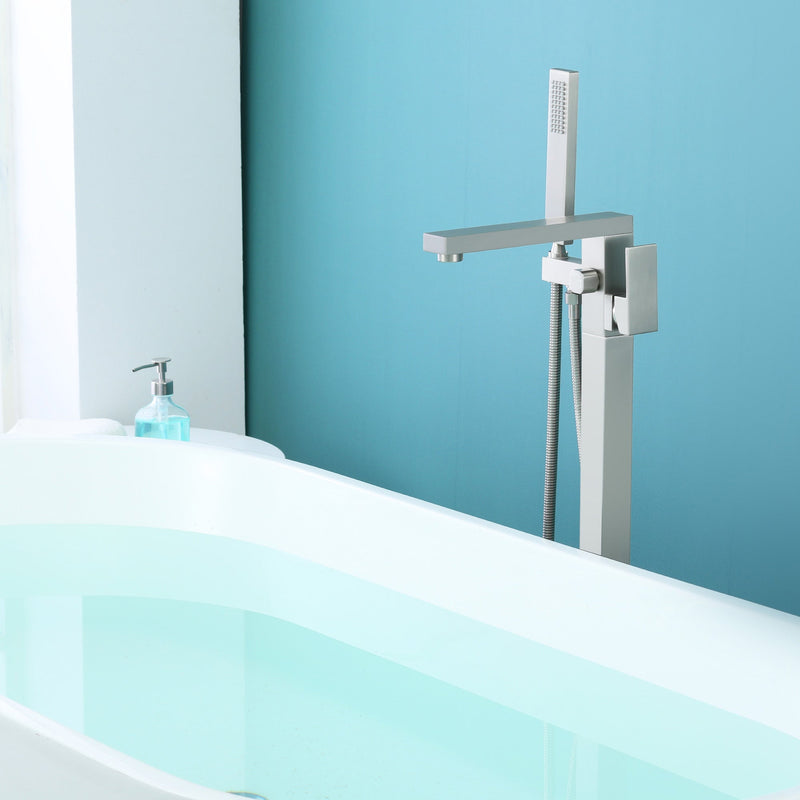 Single Handle Floor Mount Freestanding Tub Faucet with Hand Shower