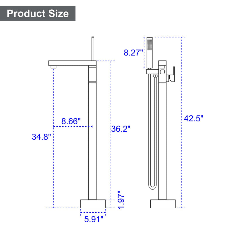 Single Handle Floor Mount Freestanding Tub Faucet with Hand Shower