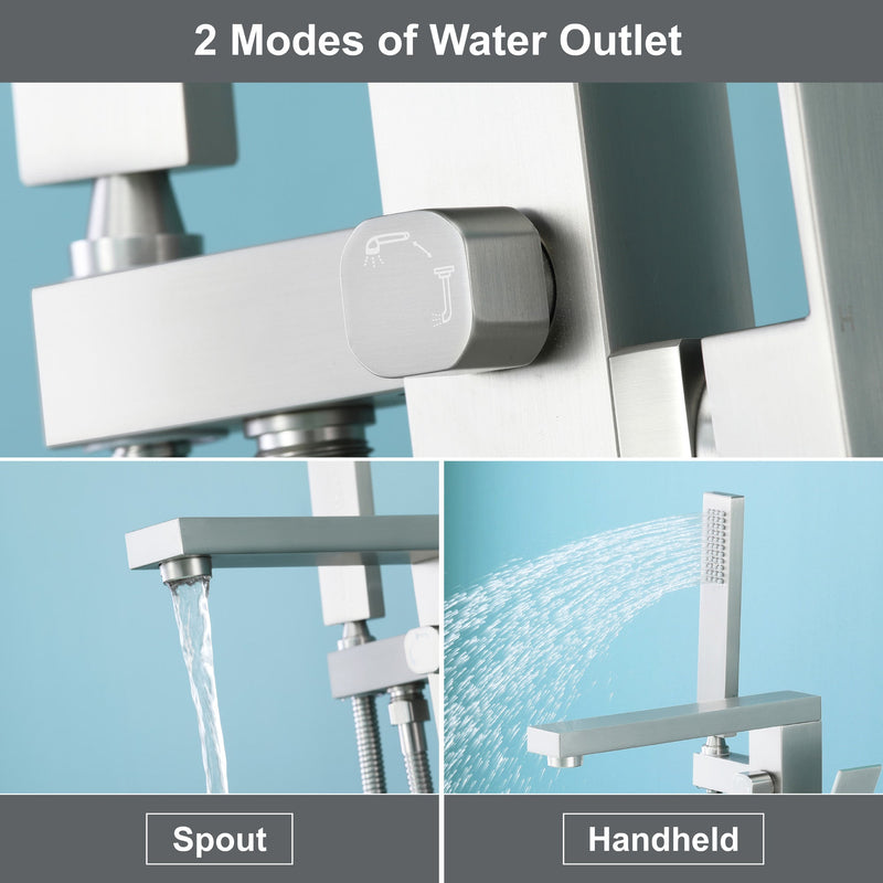 Single Handle Floor Mount Freestanding Tub Faucet with Hand Shower