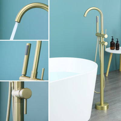 Double Handle Floor Freestanding Bathroom Tub Faucets with Hand Shower