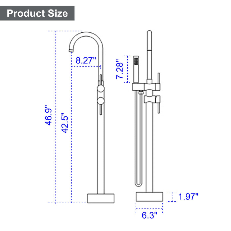 Double Handle Floor Freestanding Bathroom Tub Faucets with Hand Shower