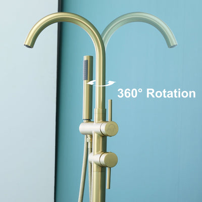 Double Handle Floor Freestanding Bathroom Tub Faucets with Hand Shower