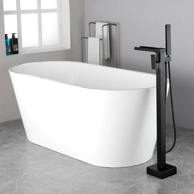 Waterfall Spout Freestanding Bath Tub Faucet Single Handle Floor Mount Filler with Hand Shower