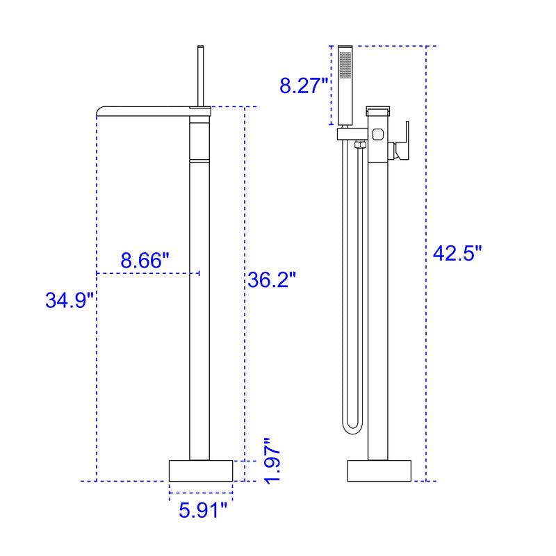 Waterfall Spout Freestanding Bath Tub Faucet Single Handle Floor Mount Filler with Hand Shower