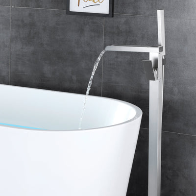 Waterfall Spout Freestanding Bath Tub Faucet Single Handle Floor Mount Filler with Hand Shower