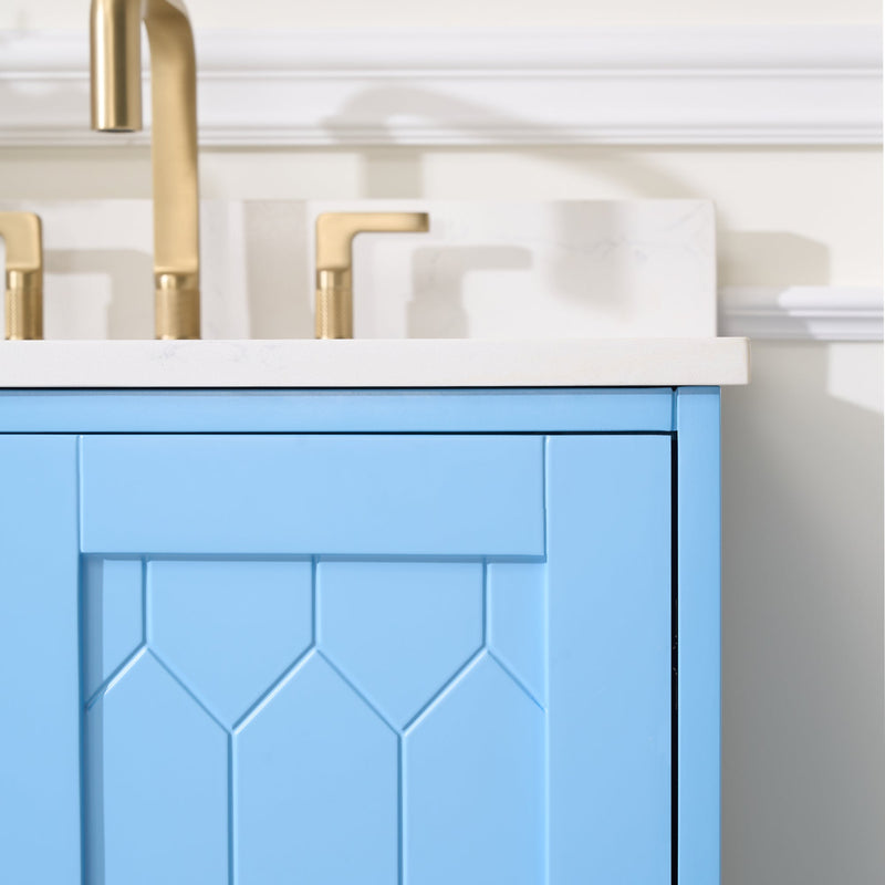 60 in. W x 22 in. D x 35 in. H Bathroom Vanity in Light Blue with Carrara White Quartz Vanity Top with White Sink