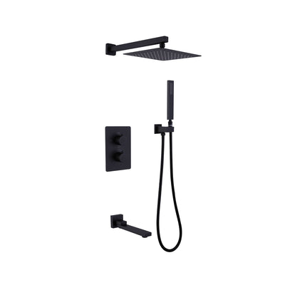 Wall Mounted Matte Black Thermostatic Shower System With Tub Spout