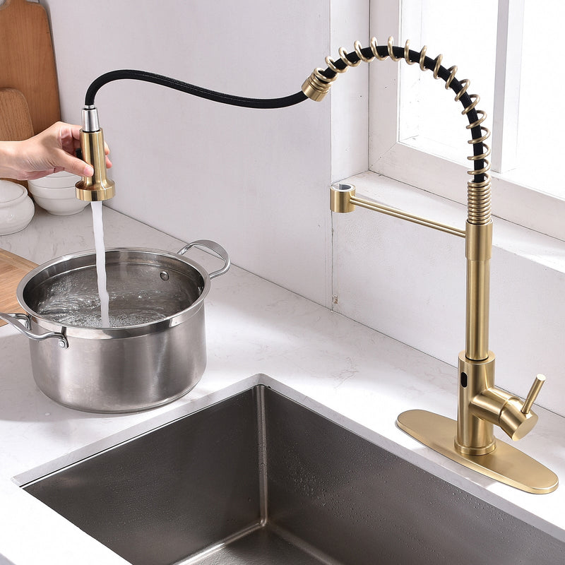 Single Handle Touch Pull Down Sprayer Kitchen Faucet with Deckplate and 360℃ Rotation