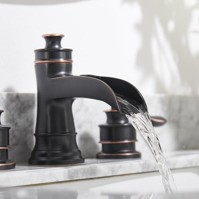 8 in. Widespread Retro Waterfall Double Handle Bathroom Faucet with Pop-up Drain in Oil Rubbed Bronze (Valve Included)