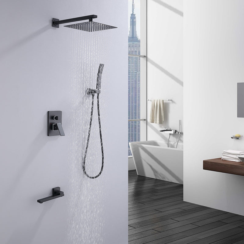 Wall Mounted Shower System with Tub Spout and HandHeld Shower