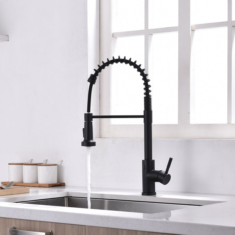 Single Handle Touch Pull Down Sprayer Kitchen Faucet with 360℃ Rotation in Matte Black