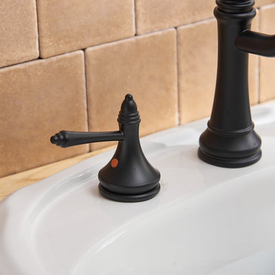 8 in. Widespread Double Handle Classical Spout Bathroom Faucet with Drain Kit Included in Matte Black