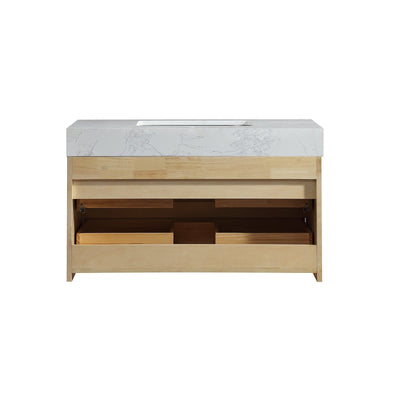 36 inch Modern Floating Maple Wood Bathroom Vanity Cabinet with LED Light and Stone Slab Countertop