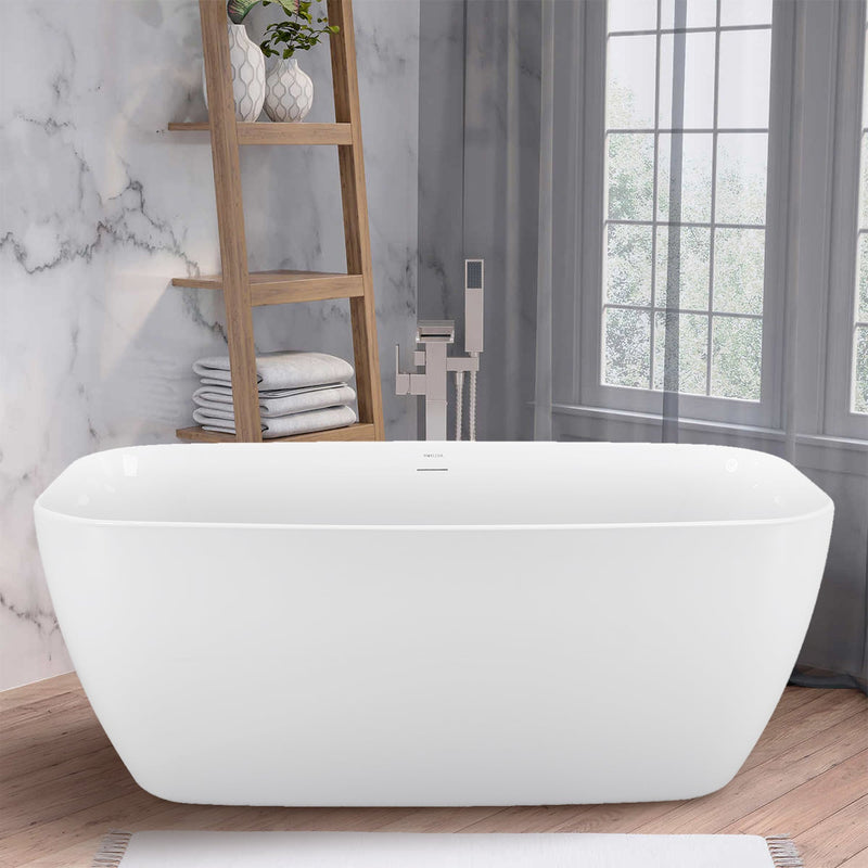 28-in W x 59-in L Gloss White Acrylic Oval Freestanding Soaking Bathtub