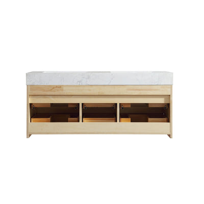 48 inch Modern Floating Maple Wood Bathroom Vanity Cabinet with LED Light and Double Basin