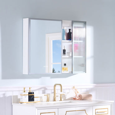 36 in. W x 28 in. H Rectangular Surface Mount LED Mirror Medicine Cabinet in White