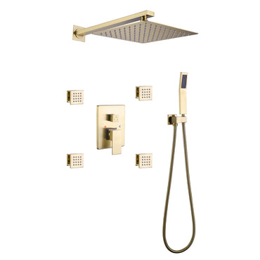 Brushed Gold Shower Faucet Set with 4 PCS Shower Body Sprayer Jets