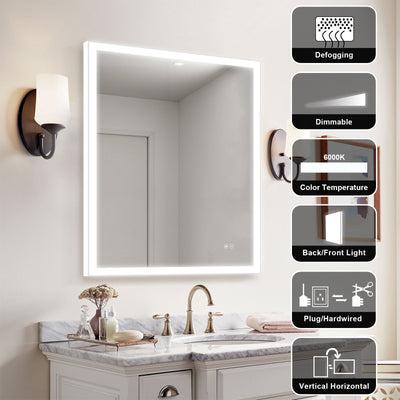 28-in W x 36-in H LED Lit Mirror Rectangular Fog Free Frameless Bathroom Vanity Mirror