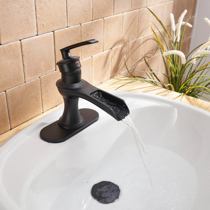 Single Handle Single Hole Bathroom Faucet Pop-Up Drain Included and Supply Lines