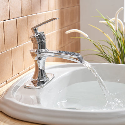 Single Handle Single Hole Bathroom Faucet Pop-Up Drain Included and Supply Lines