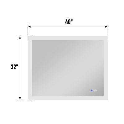 40 in. W x 32 in. H Rectangular Frameless Anti-Fog LED Illuminated Dimmable Wall Mount Premium Bathroom Vanity Mirror