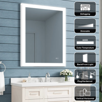 24-in W x 32-in H LED Lit Mirror Rectangular Fog Free Frameless Bathroom Vanity Mirror