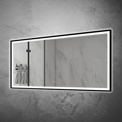 84 in. W x 40 in. H Large Rectangular Framed LED Light Anti-Fog Wall Bathroom Vanity Mirror in Black