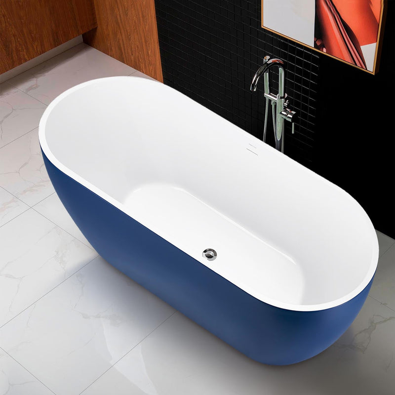 28-in W x 65-in L with Polished Chrome Trim Acrylic Oval Freestanding Soaking Bathtub